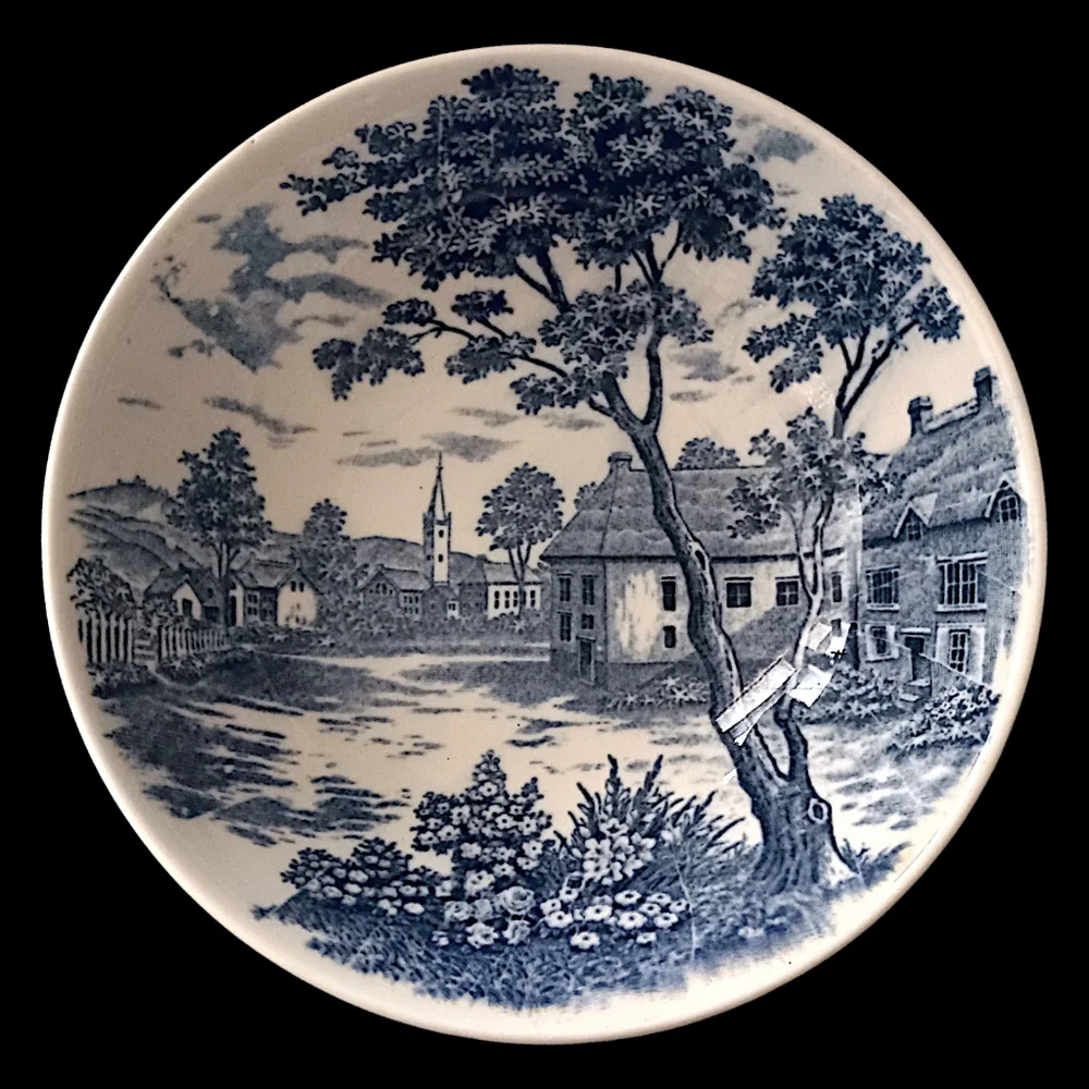 2 Holmar English Village Bowls Set Soup Cereal‎ Berry Blue White Vintage Japan